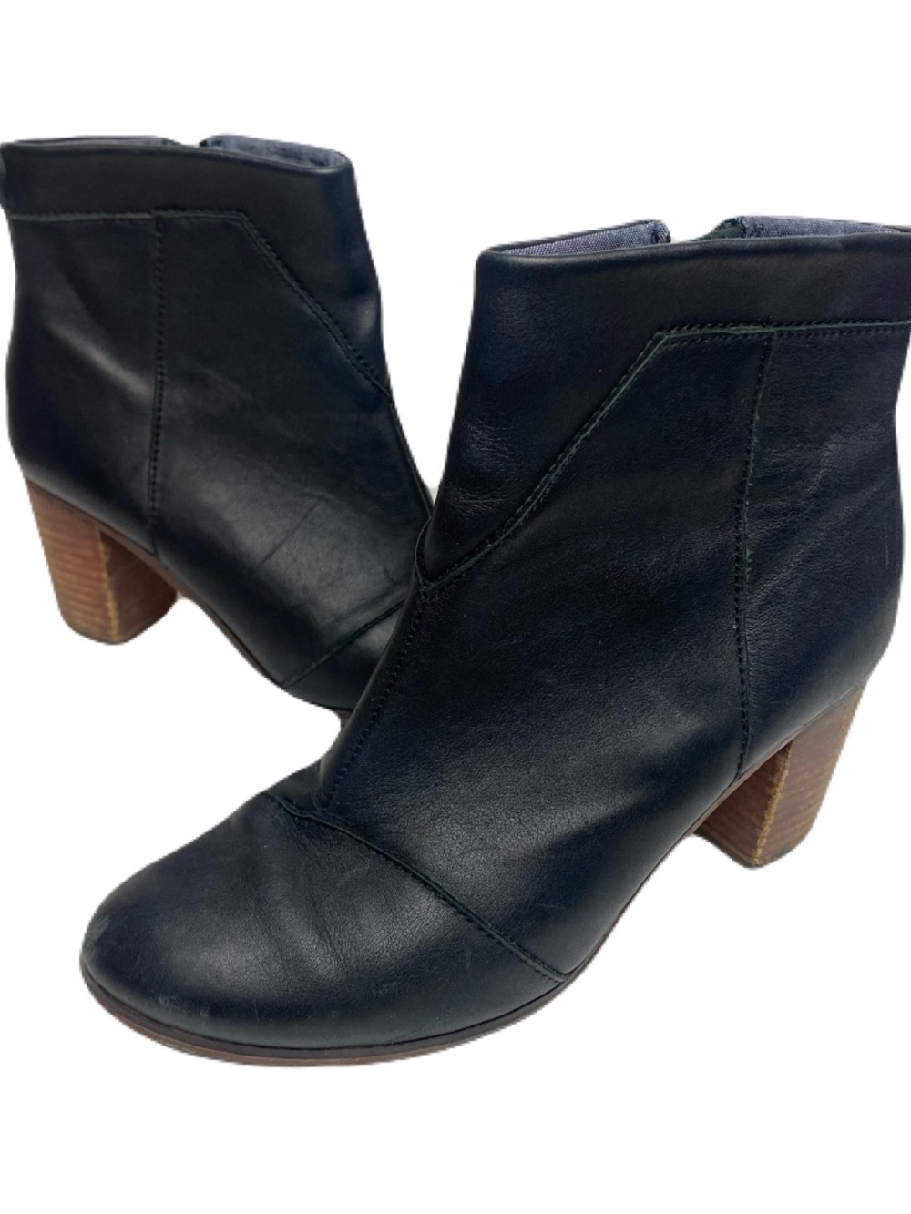 Toms Black Leather Booties Side Zip Women's‎ 9